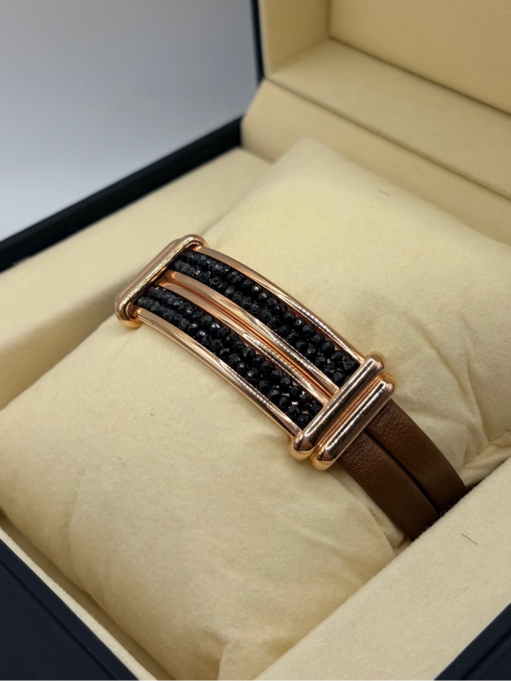 Bronze Milor Italy Leather Bracelet with Black Crystal Accents - Picture 3 of 10